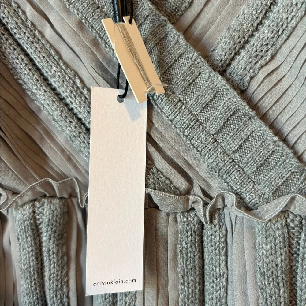 NWT Calvin Klein Sz S Y2K Knit Empire Tiered Chiffon Ruffle Midi Slip Dress - Picture 12 of 12